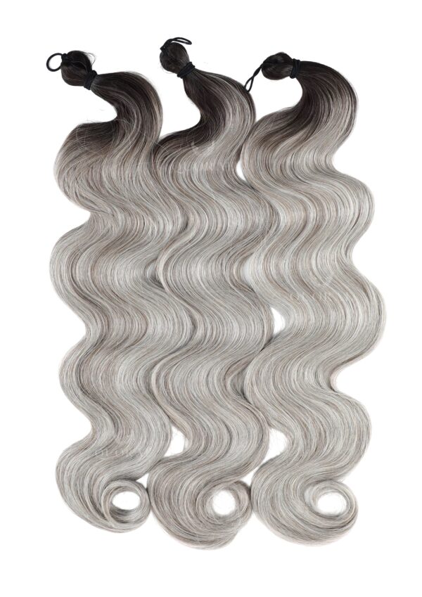24 inch body wavy braiding hair ombré charcoal silver human synthetic blend